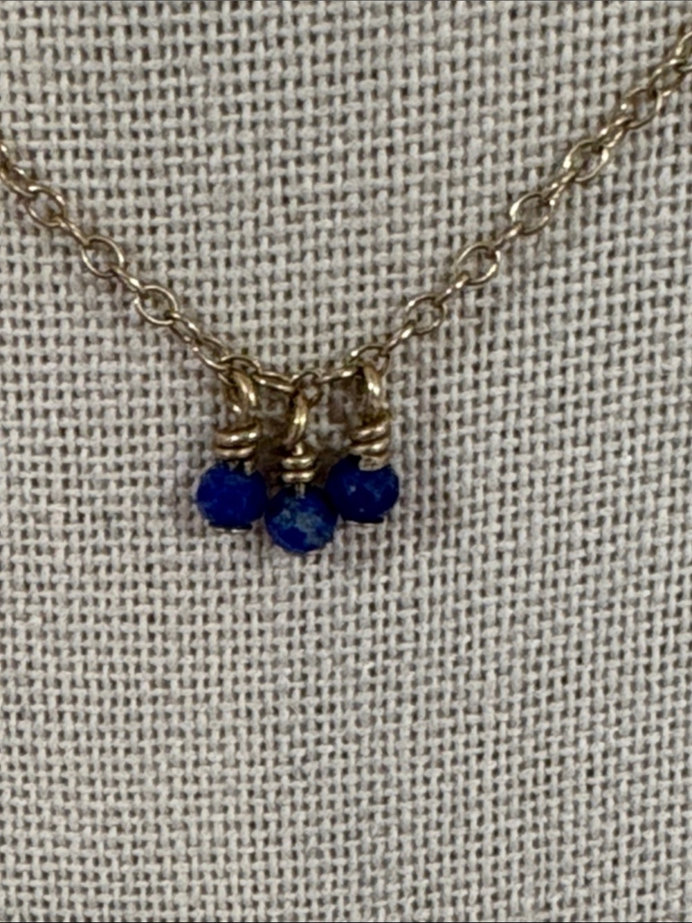 Gold Chain Necklace with Blue Sapphire Bead Trio